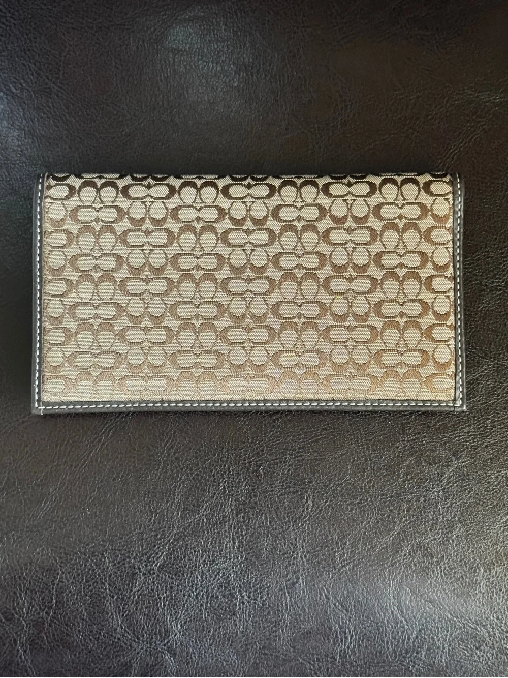 COACH Vintage Mini Signature Canvas Checkbook Cover / Wallet Tan Brown
